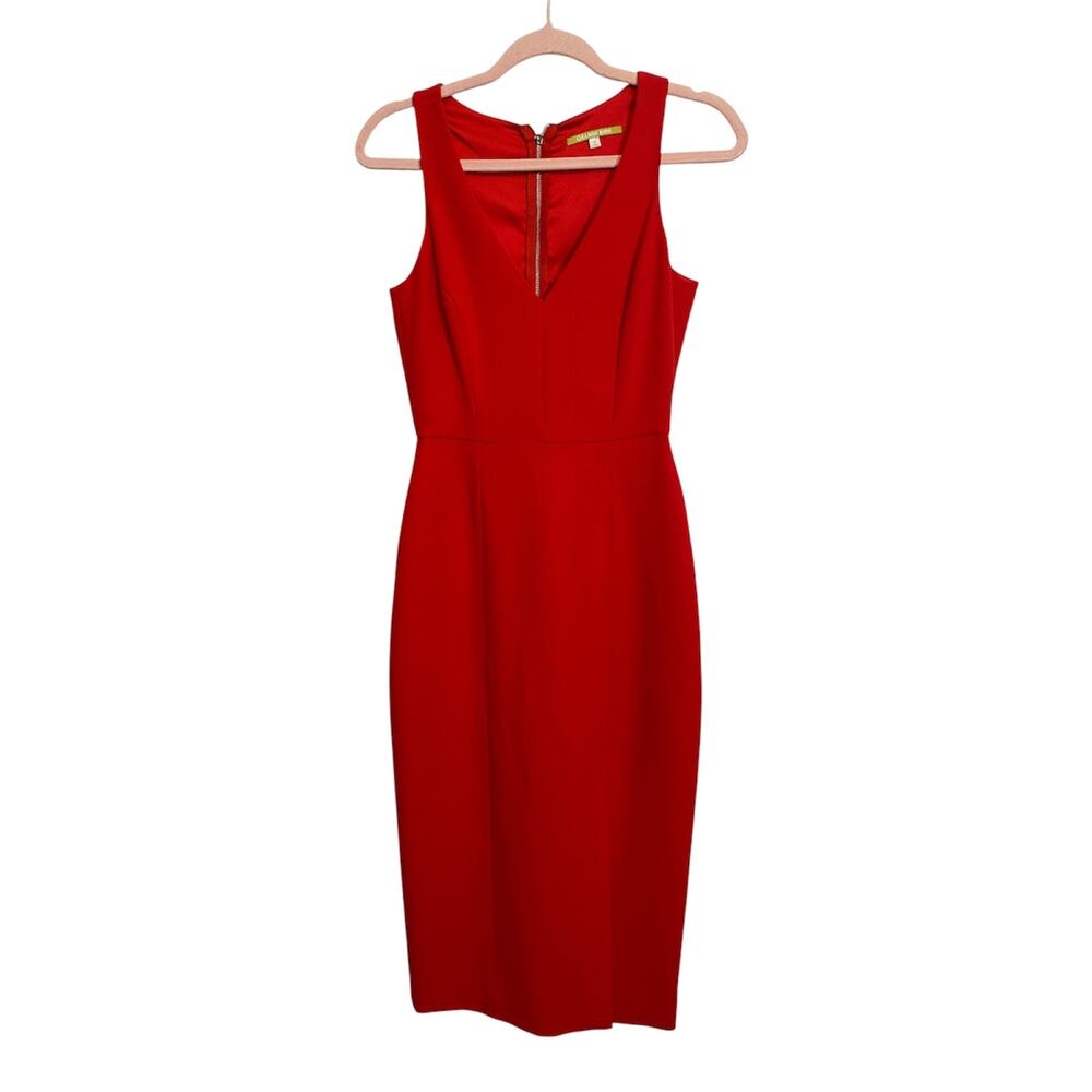 Gianni Bini Red Tailored Midi Sheath Dress V-Neck Size 0